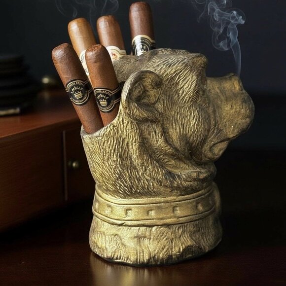 Vintage Bulldog Head Holder – Gold Resin, Mold 1368 – English Club, Gentlemen’s - Picture 2 of 12